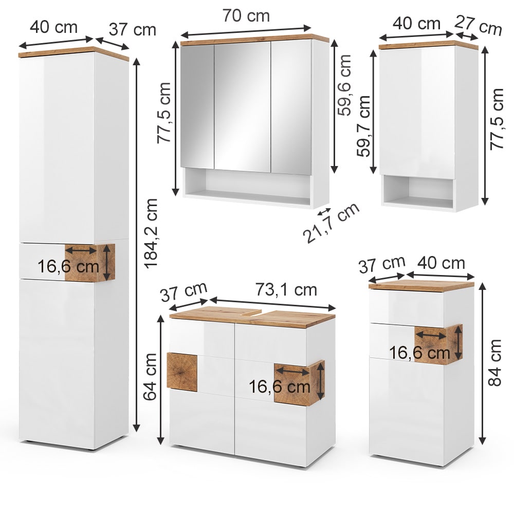 Badmöbel-Set 5-teilig Weiß Hochglanz 75x64cm - Maisons Du Monde