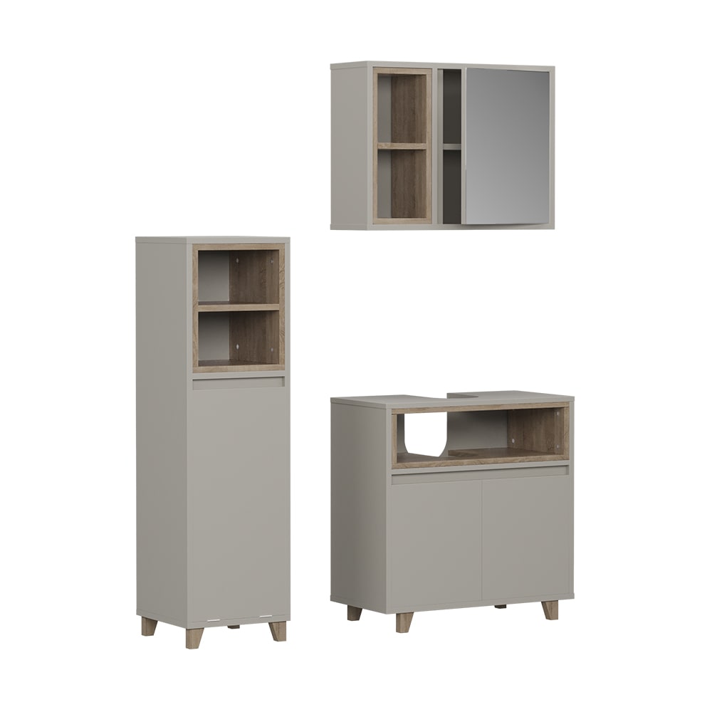 Vicco Badmöbel-Set 3-teilig Greige 60x61cm style modern Grau Spanplatte