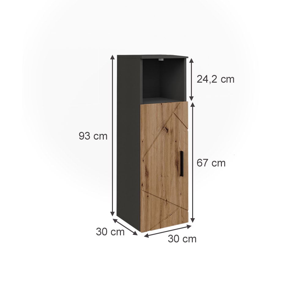 Midischrank mit 1 Tür Anthrazit/Goldkraft Eiche 30x93cm - Maisons