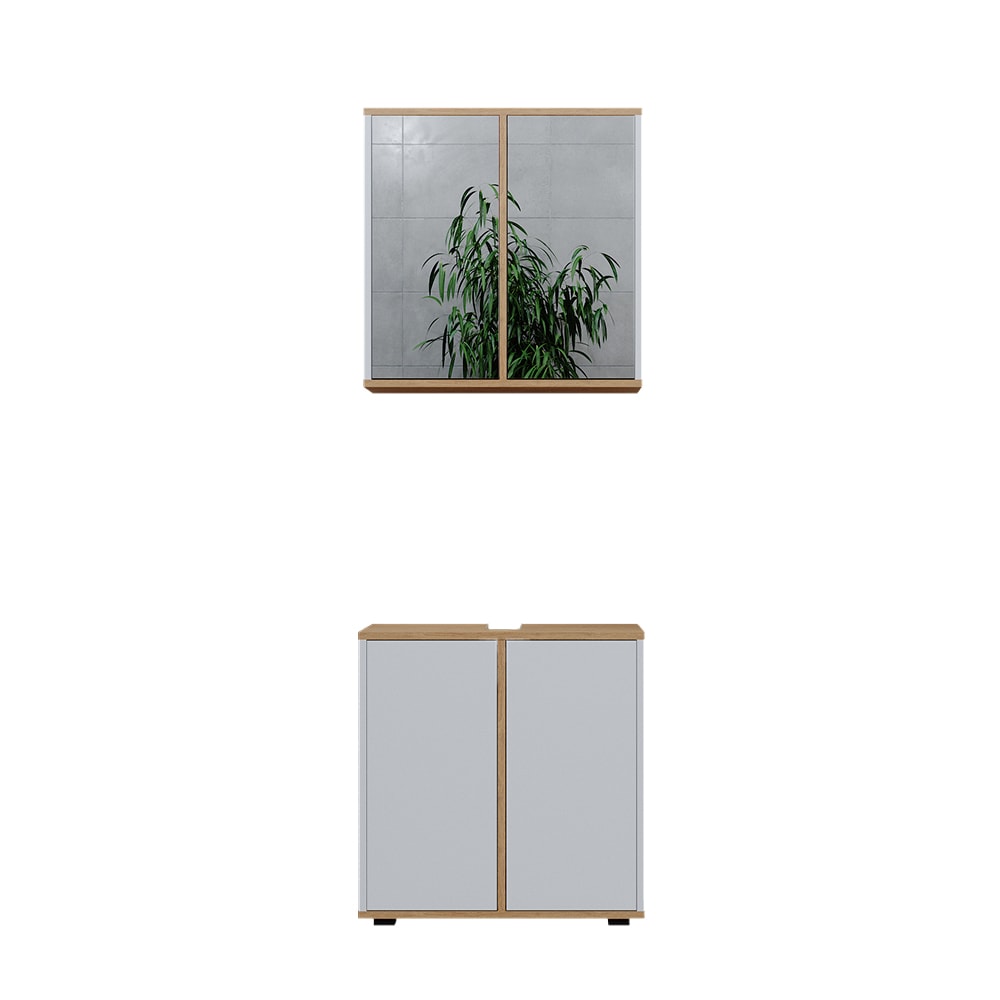 Vicco Badmöbel-Set 2-teilig Weiß/Artisan-Eiche 60x62cm style modern Weiß Spanplatte
