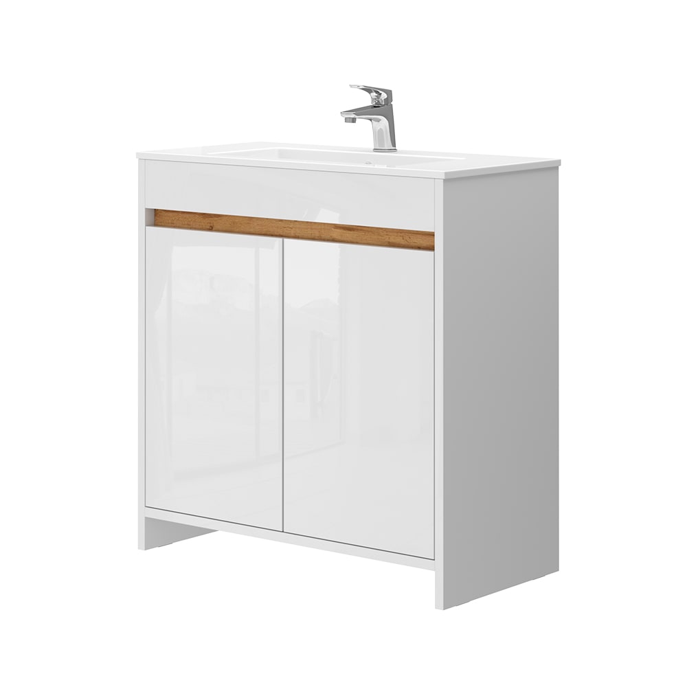 Vicco Waschbeckenunterschrank 2-teilig Weiß Hochglanz 80x80.4cm style modern Weiß Spanplatte