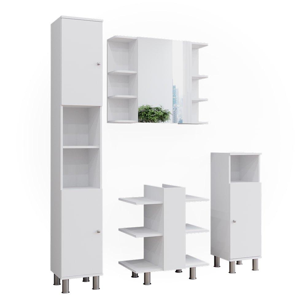 Vicco Badmöbel-Set 4-teilig Weiß 60x70cm style modern Weiß Spanplatte