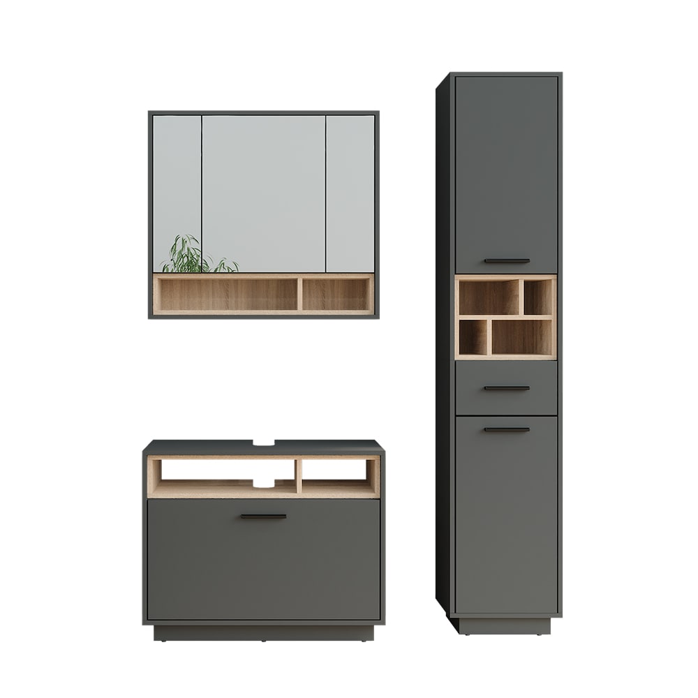 Vicco Badmöbel-Set 3-teilig Anthrazit/Sonoma 80x64cm style modern Grau Spanplatte