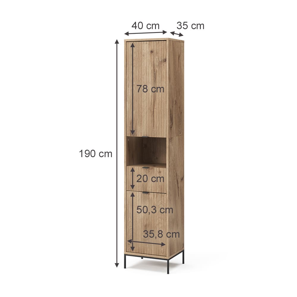 Badschrank mit Tür und Schublade Viking Oak 40x190cm - Maisons Du