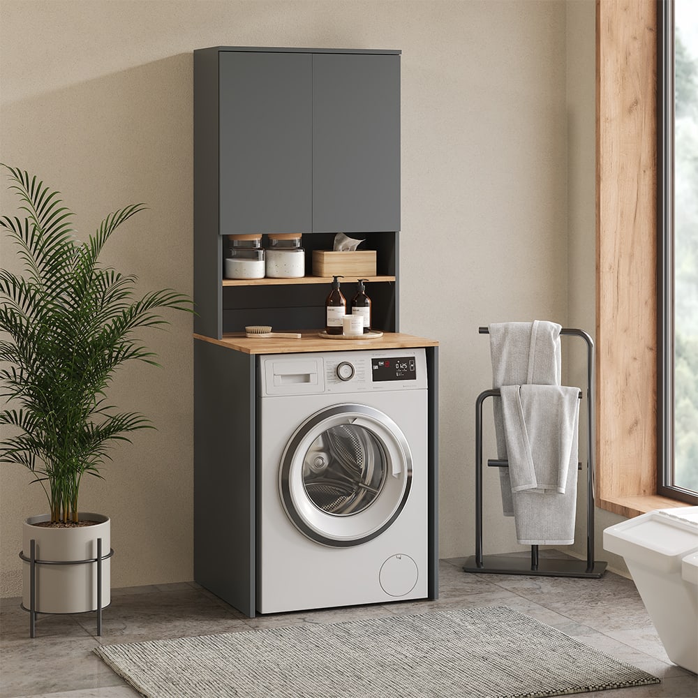 Waschmaschinenschrank 2 Teile mit Regal Anthrazit 68x88.2cm -
