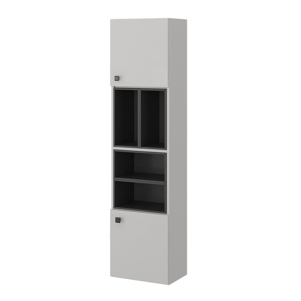 Vicco Badschrank mit Tür und offenen Fächern Grau 37,5x150cm style modern Grau Spanplatte