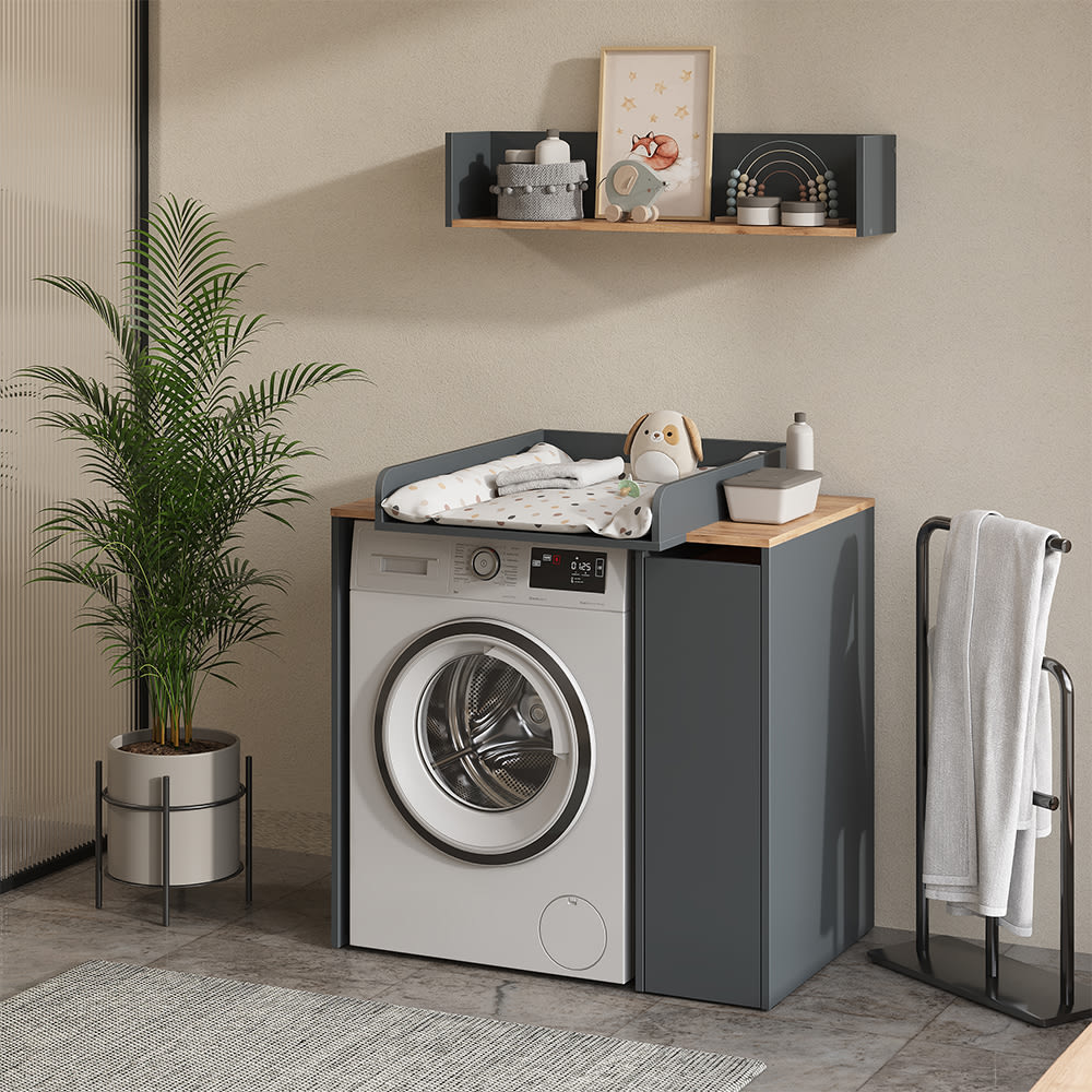 Waschmaschinenschrank 2 Teile mit Wickelauflage Anthrazit