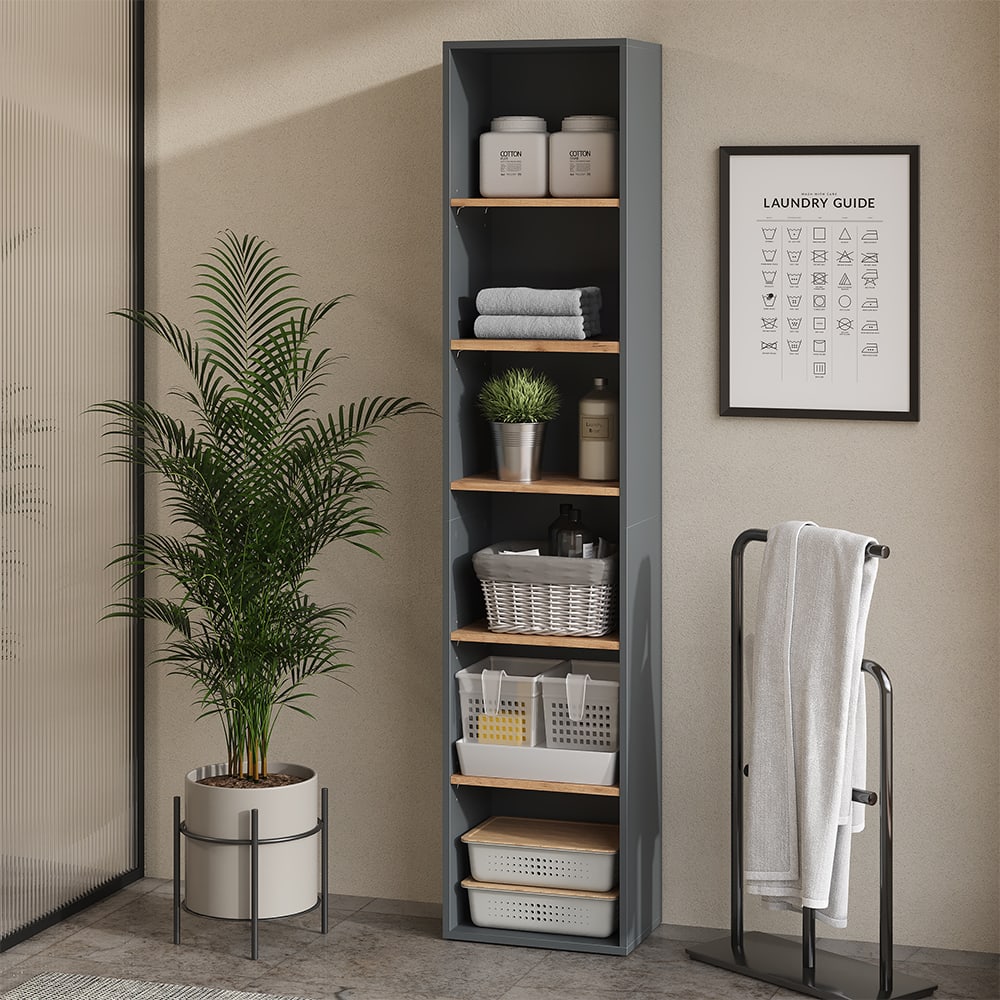 Hochregal Anthrazit/Goldkraft Eiche 40.2x188.6cm - Maisons Du