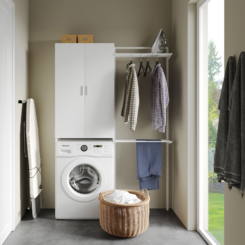 Meuble de machine à laver avec 2 portes longues, Blanc 64 x 190cm
