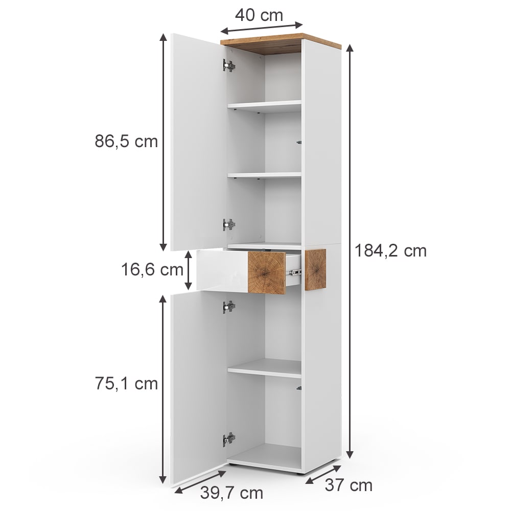 Badschrank mit 2 Türen und Schublade, Weiß 40 x 184.2cm - Maisons