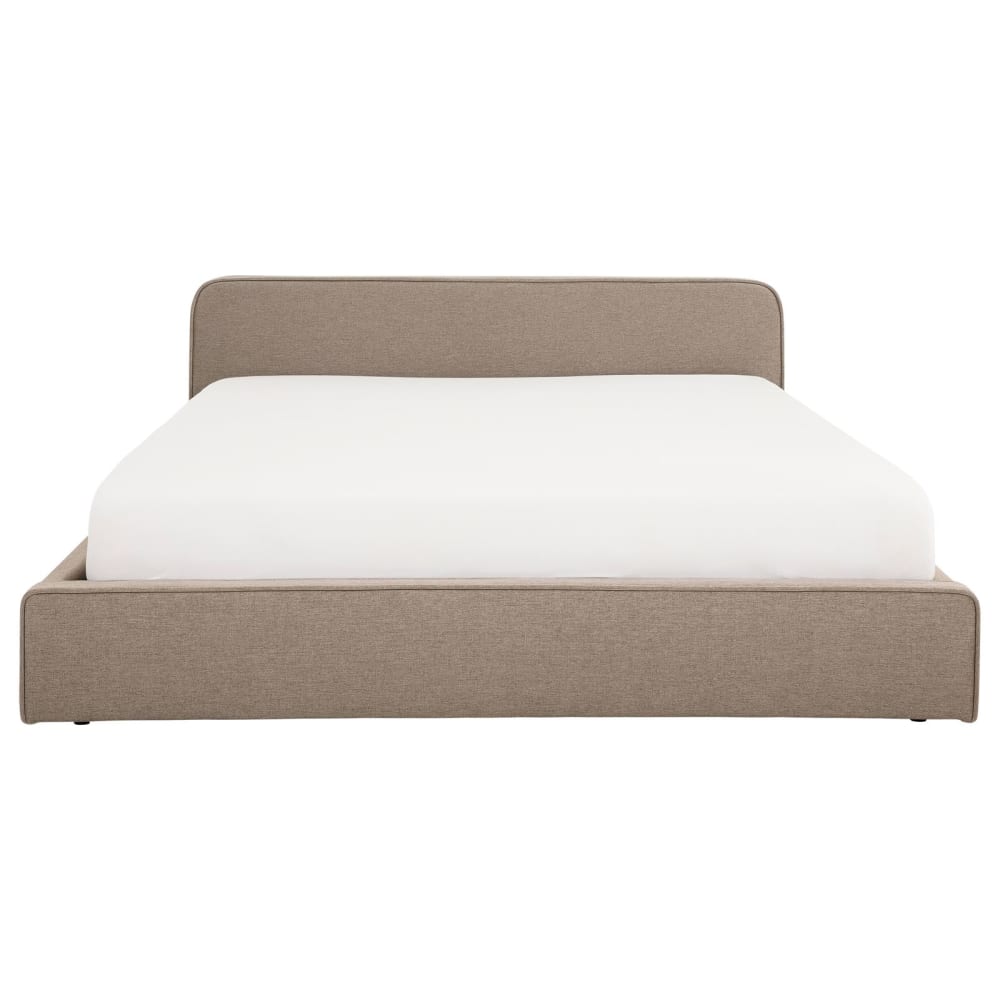 Lit double en tissu grège rembourré, avec sommier, 140 x 190 cm