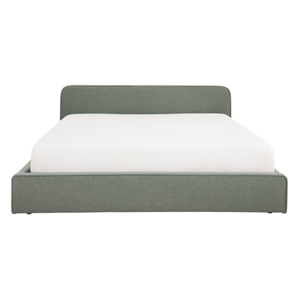 Lit double en tissu vert rembourré, avec sommier, 140 x 190 cm