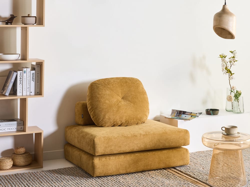 Fauteuil convertible tissu chenille moutarde — vue 3