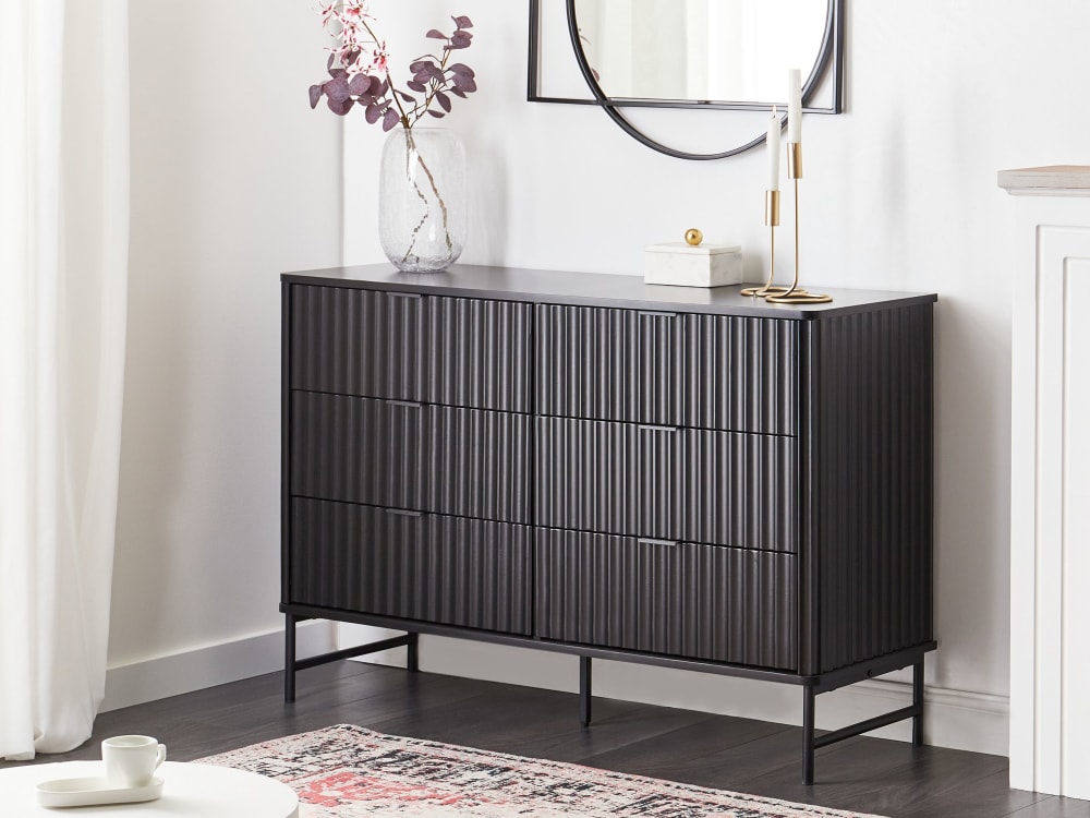 Kommode mit 6 Schubladen aus Holzwerkstoff 80cm, schwarz -