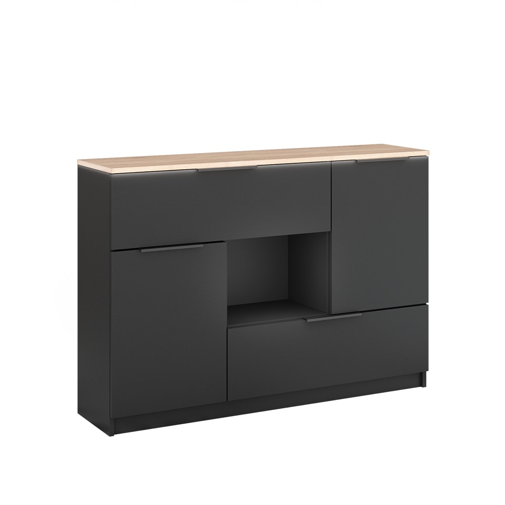 Commode t.s 2x porte 2x t. 1x compartiment ouvert Anthracit 120x83.6cm