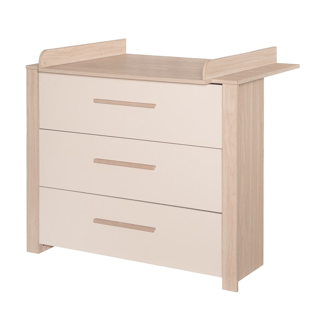 Commode à Langer Évolutive 3 Tiroirs Beige Cachemire Chêne