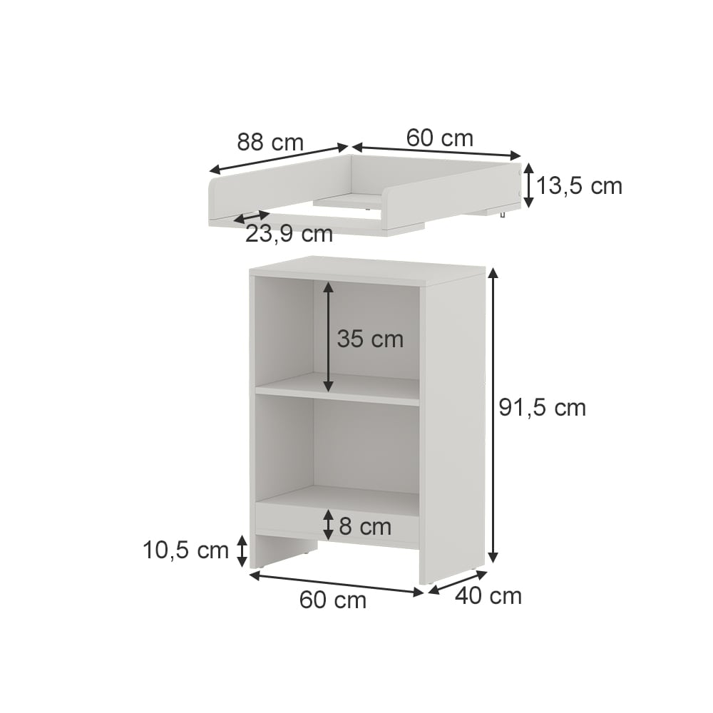 Wickelkommode mit Wickelaufsatz Weiß 60x103.5cm - Maisons Du