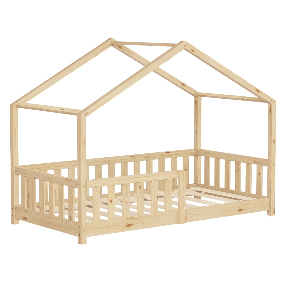 ML-Design Hausbett 80x160 cm Natur aus Kiefernholz mit Rausfallschutz Beige Baby