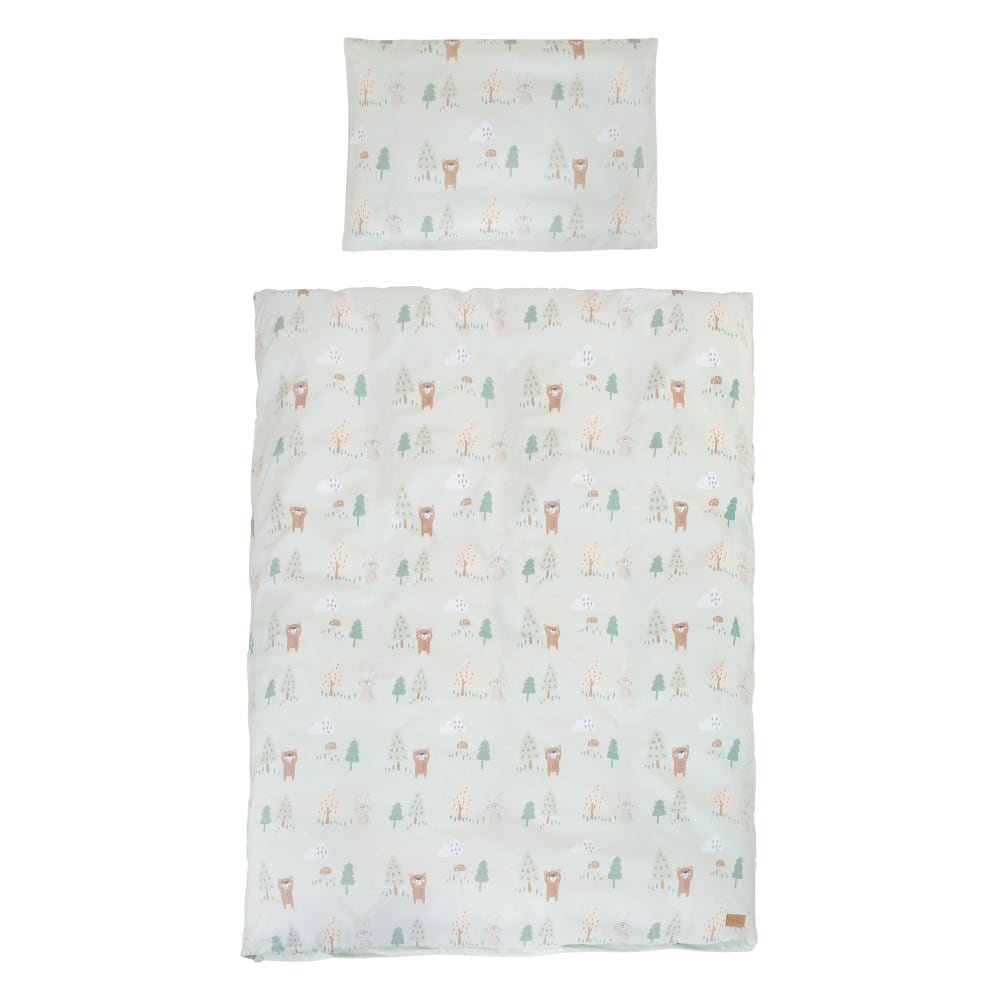 Parure de lit bébé 2 pièces en coton vert pastel thème forêt