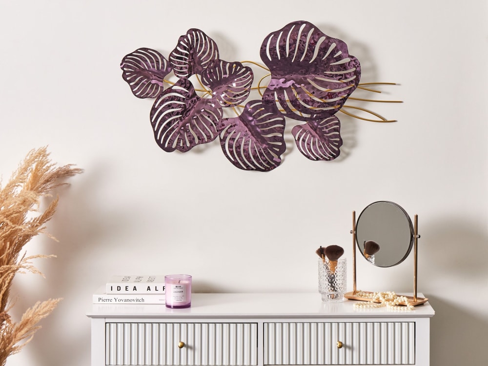 Décoration murale feuille métal 50 cm pourpre