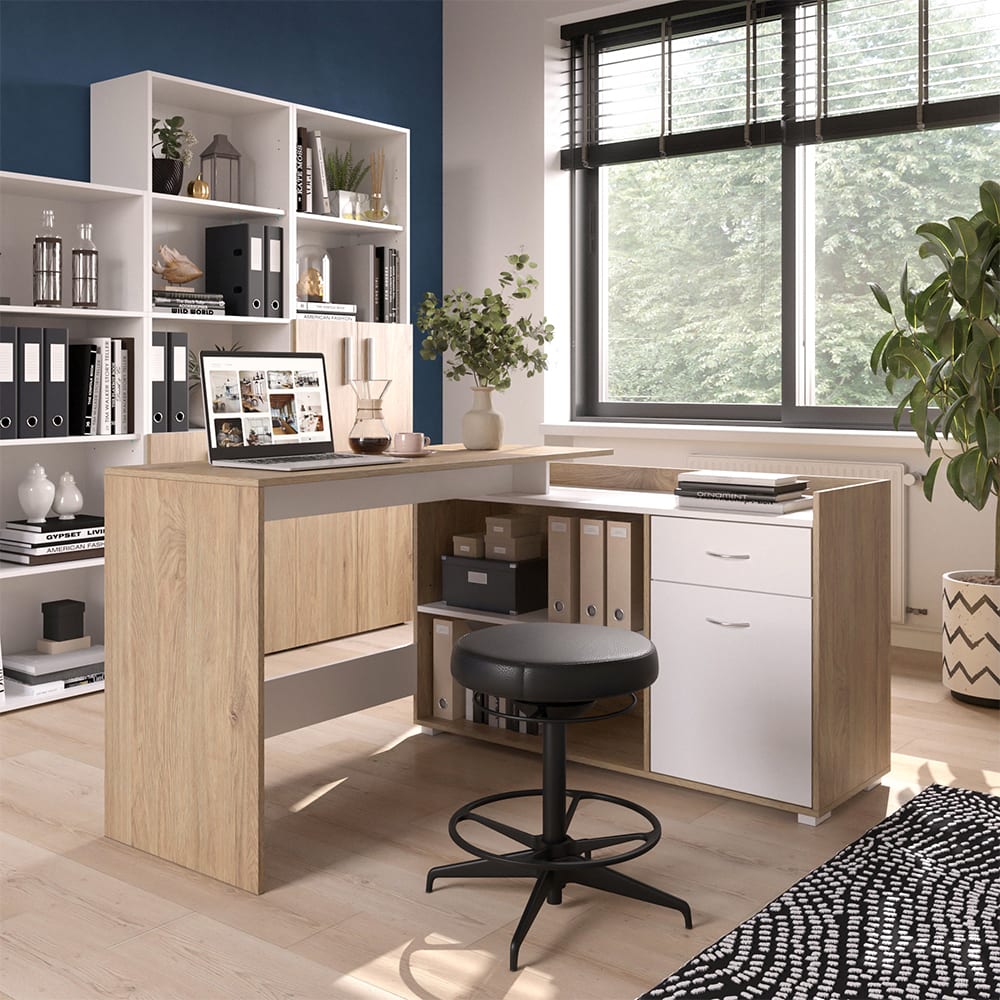 Bureau dangle avec tiroir Blanc/Sonoma 135x115cm