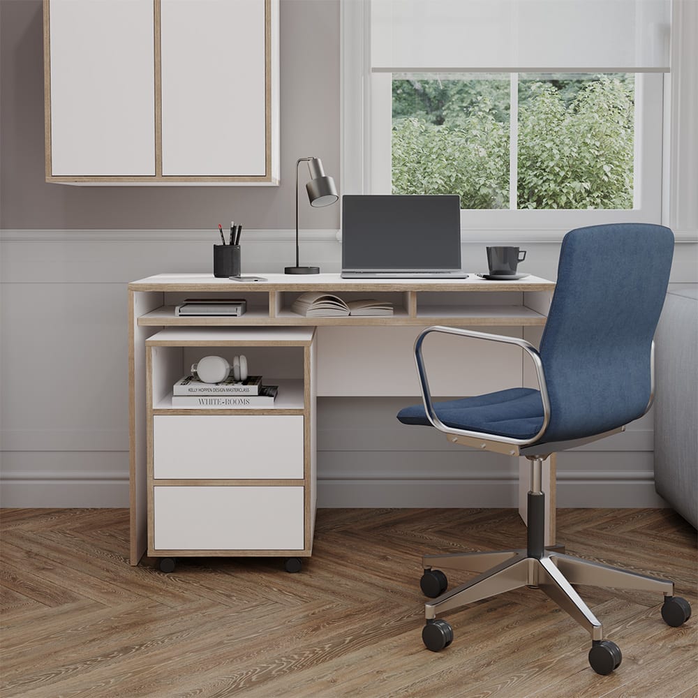 Bureau avec 3 compartiments blanc 112x75cm