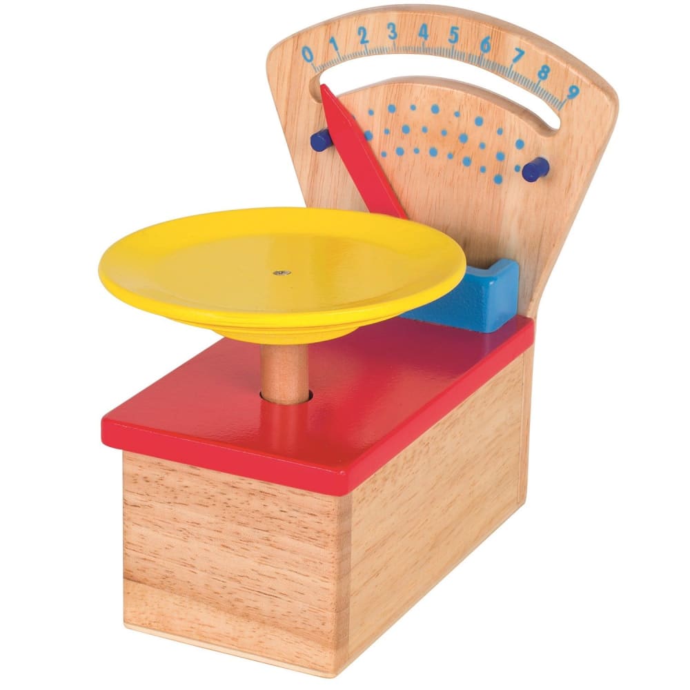 GOKI Mit diesem schönen Holz Balance wird es leichter zu lernen, zu wiegen. Die Tellerwaage aus Massivholz sollte in keiner Spielküche fehlen. Rot