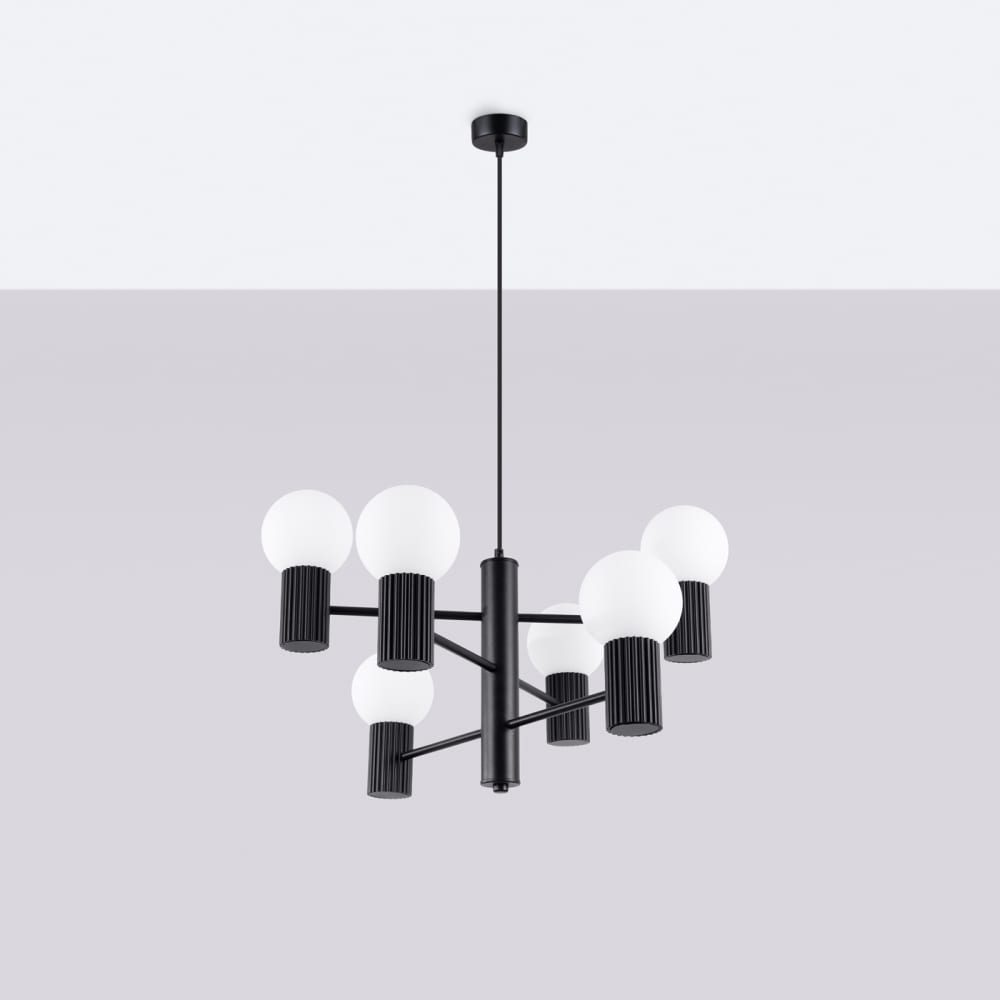 Lustre Aluminium Noir G9 6 Halo — vue 3