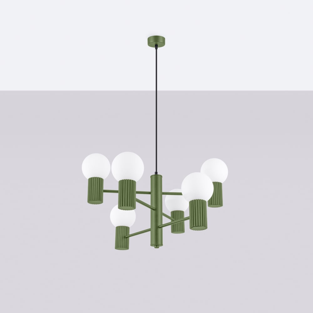 Lustre Aluminium Vert Olive G9 6 Halo — vue 3