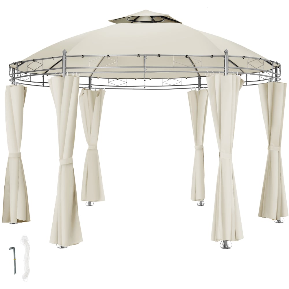 Tonnelle avec 6 parois latérales en tissu déperlant crème 3,5 m