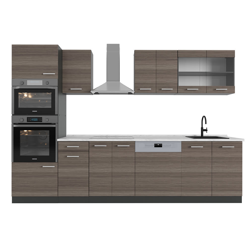 Cuisine avec armoire haute PT Marbre Gris noble 300x81,6cm