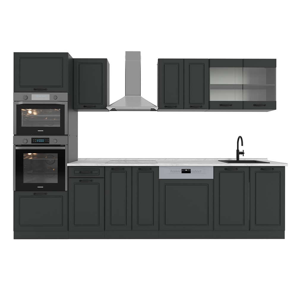 Cuisine avec armoire haute PT Marbre Anthracite 300x81,6cm