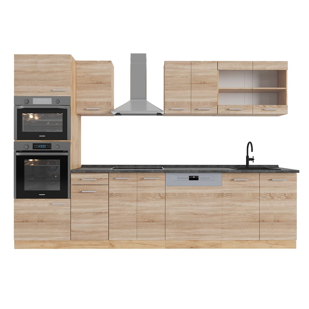 Cuisine avec armoire haute PT Anthracite Sonoma 300x81,6cm