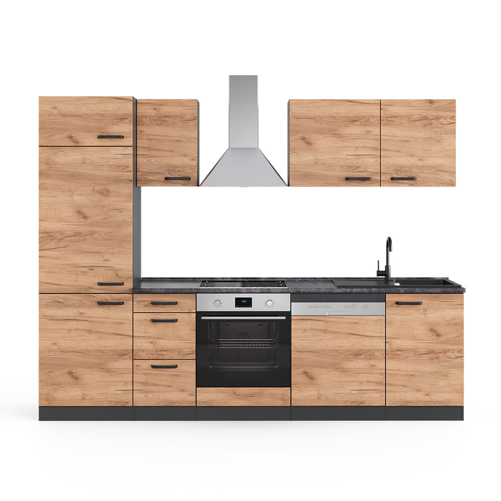 Ligne cuisine sans plan travail armoire haute Chêne doré 27 270x81.6cm
