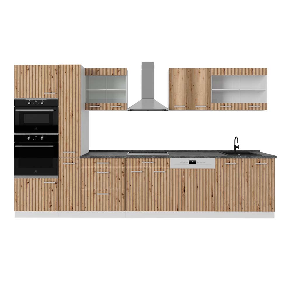 Ligne cuisine armoire haute PT Anthracite Artisan chêne 350 350x81.6cm