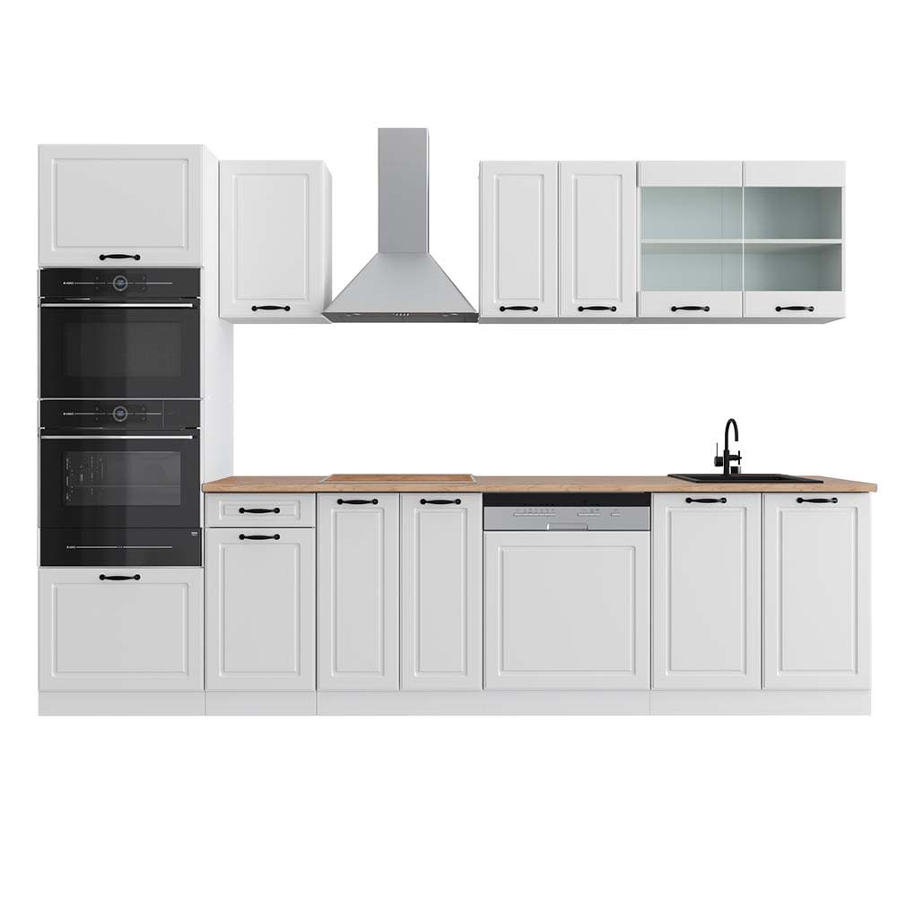 Cuisine avec armoire haute PT Chêne Blanc campagne 300x81,6cm
