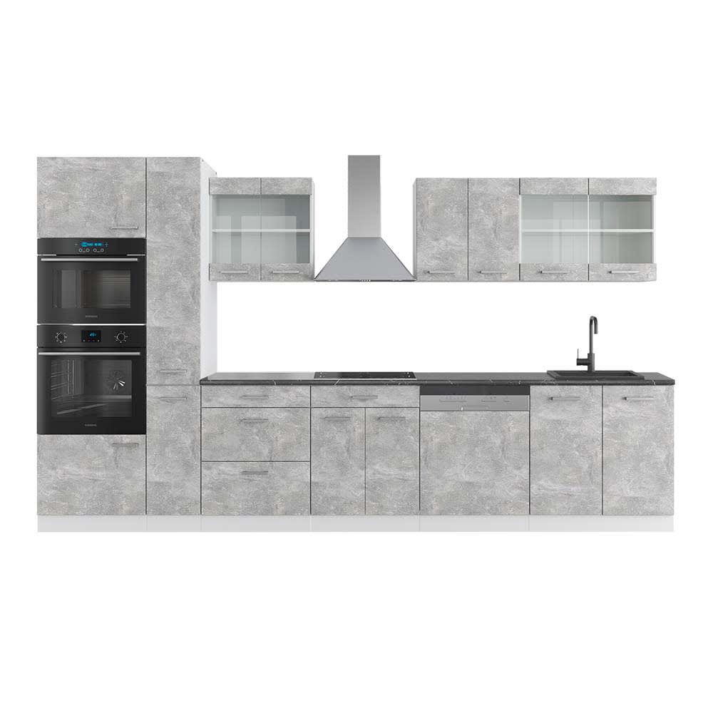 Ligne de cuisine avec armoire haute PT Anthracite Béton 350x81,6cm