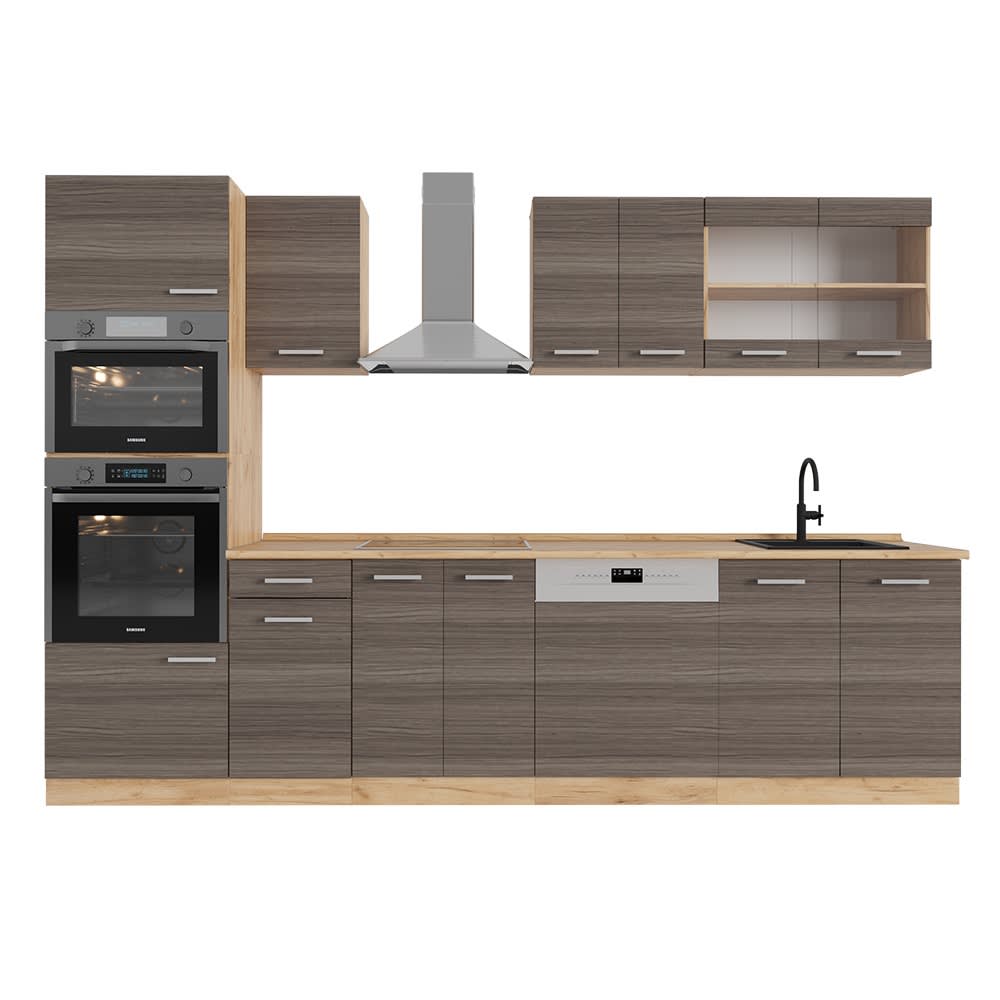 Cuisine avec armoire haute PT Chêne gris noble 300x81,6cm
