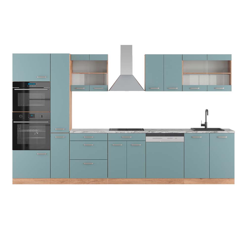 Cuisine avec armoire haute PT Marbre Bleu-gris 350x81,6cm