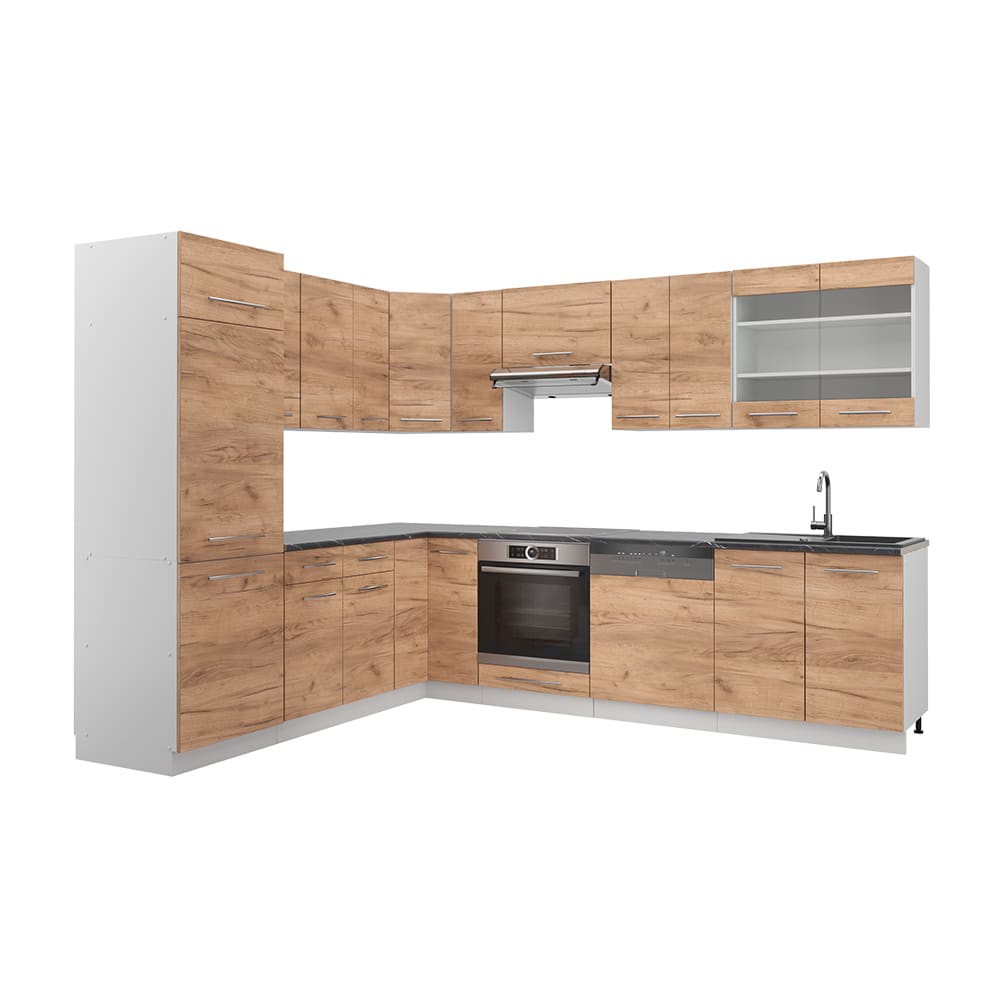 Vicco Eckküche ohne Arbeitsplatte Goldkraft Eiche/Weiß 287x81.6cm style modern Braun Spanplatte