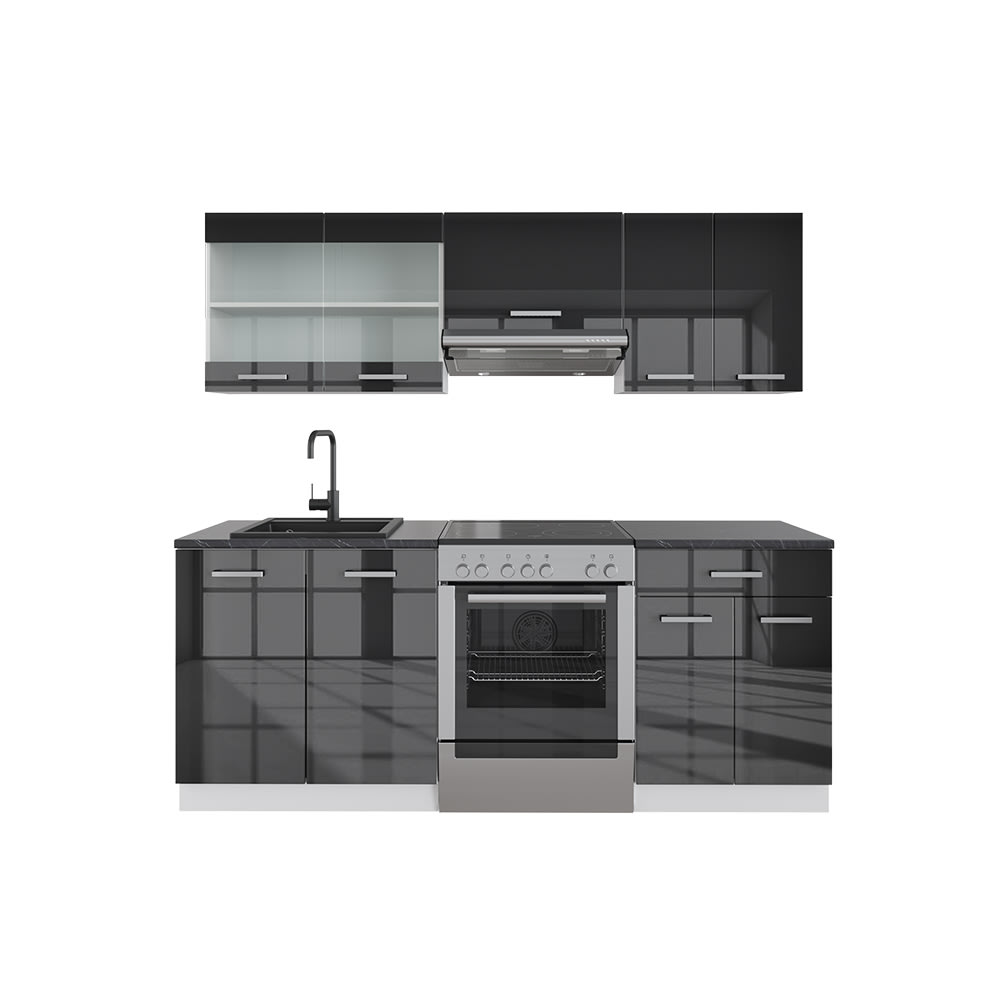 Vicco Küchenzeile ohne Arbeitsplatte Anthrazit Hochglanz 200x81,6cm style modern Grau Spanplatte