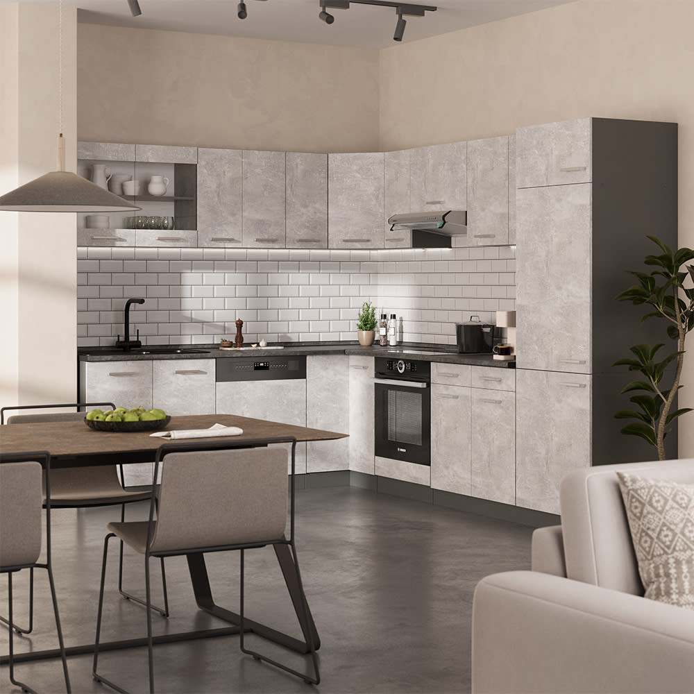 Eckküche, AP Marmor Beton/Anthrazit 287x81.6cm - Maisons Du Monde