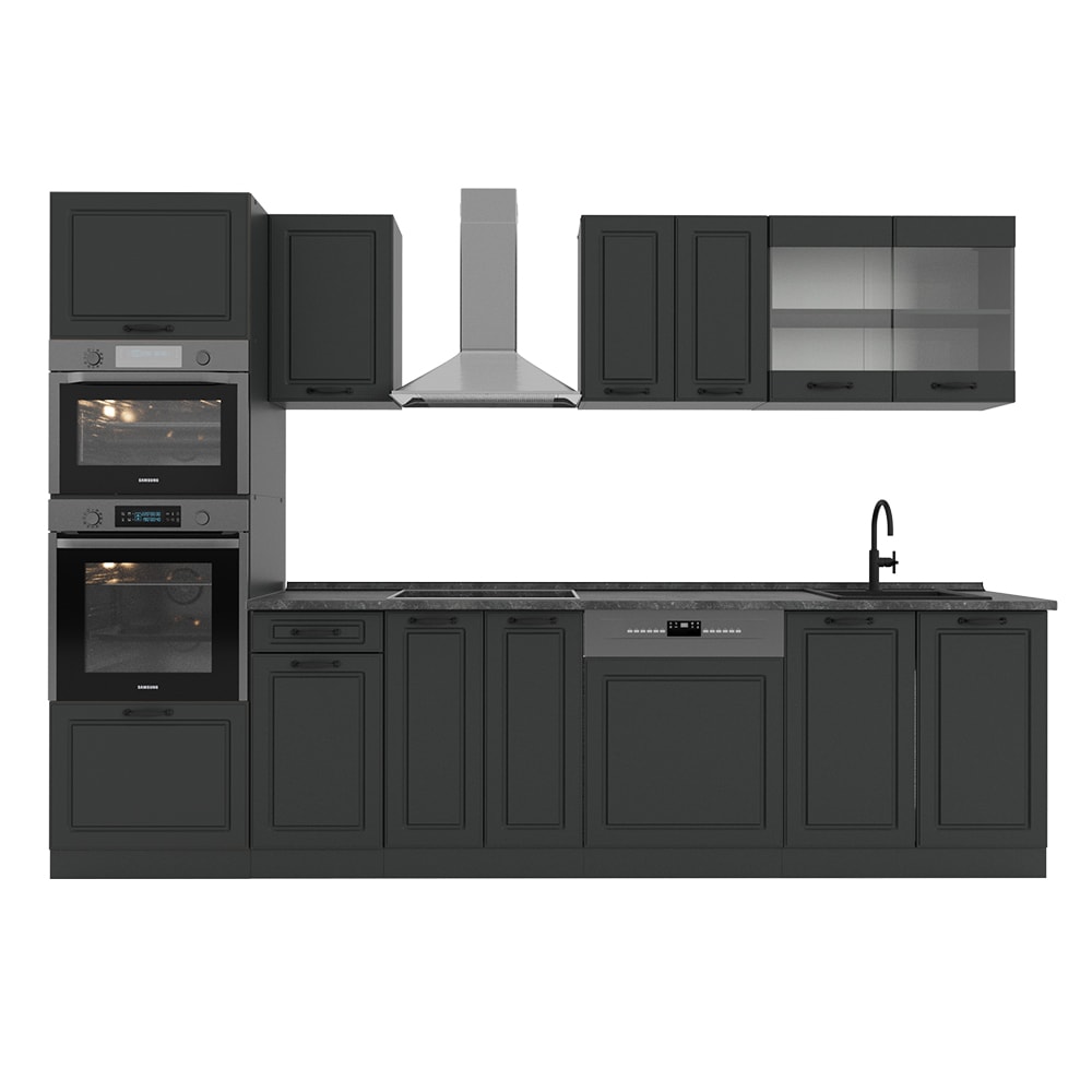 Cuisine avec armoire haute sans PT Anthracite 300x81,6cm