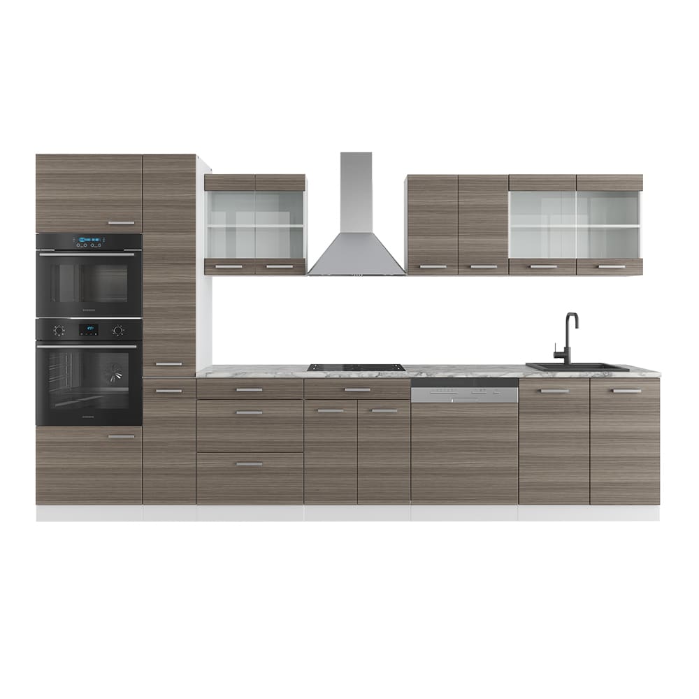 Ligne de cuisine avec armoire haute PT Marbre gris noble 350x81,6cm