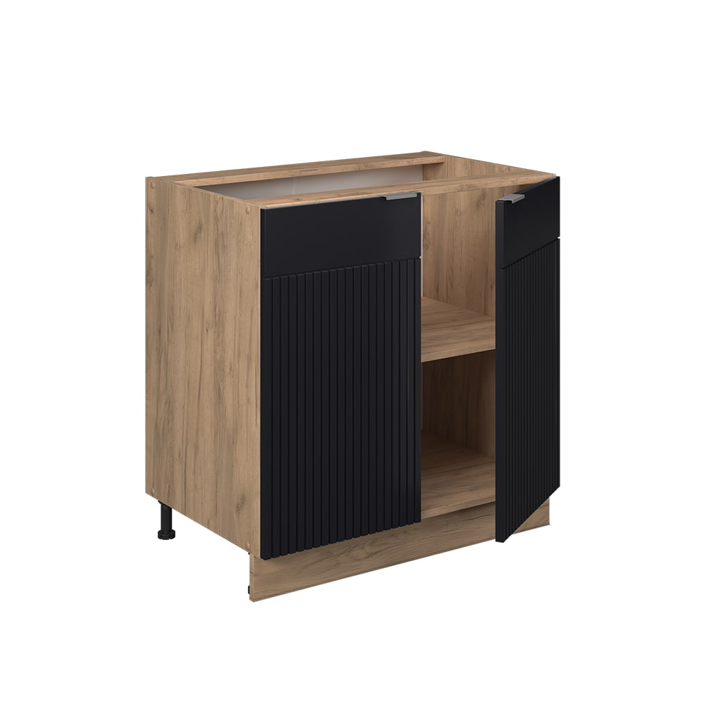 Meuble bas de cuisine avec étagère, sans PT Noir rayé 80x82cm