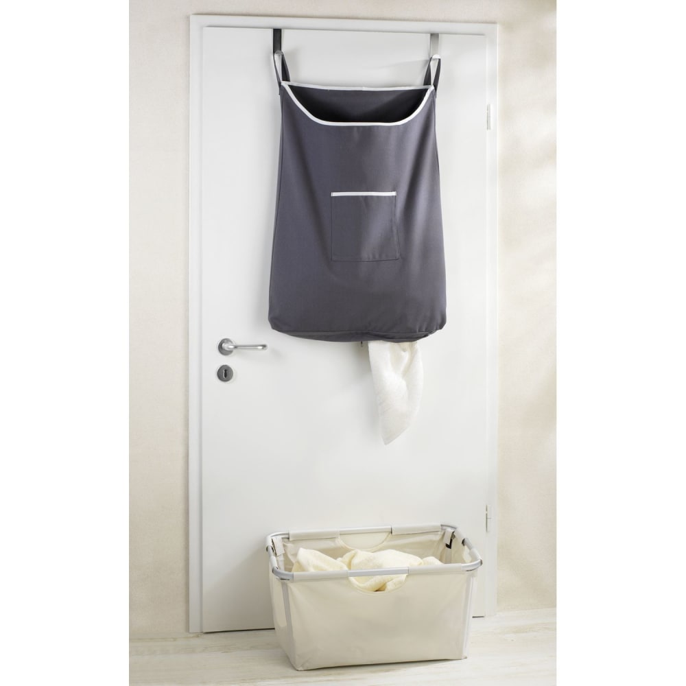 Panier à linge à suspendre sur porte canguro l. 52 x h. 81 cm gris — vue 4