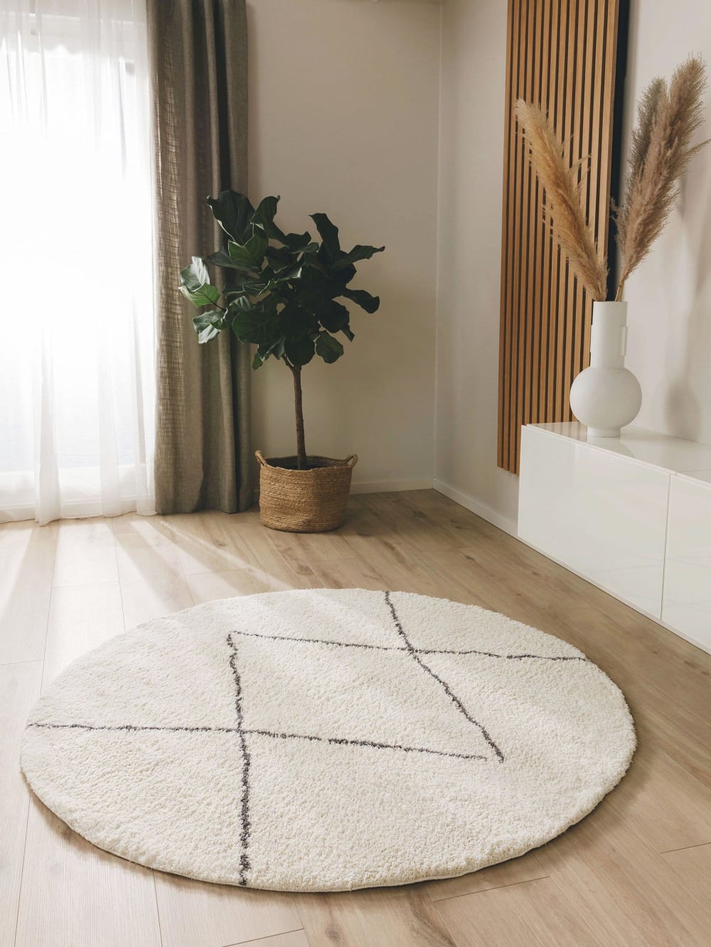 Tapis à poils longs rond crème D 120 — vue 3