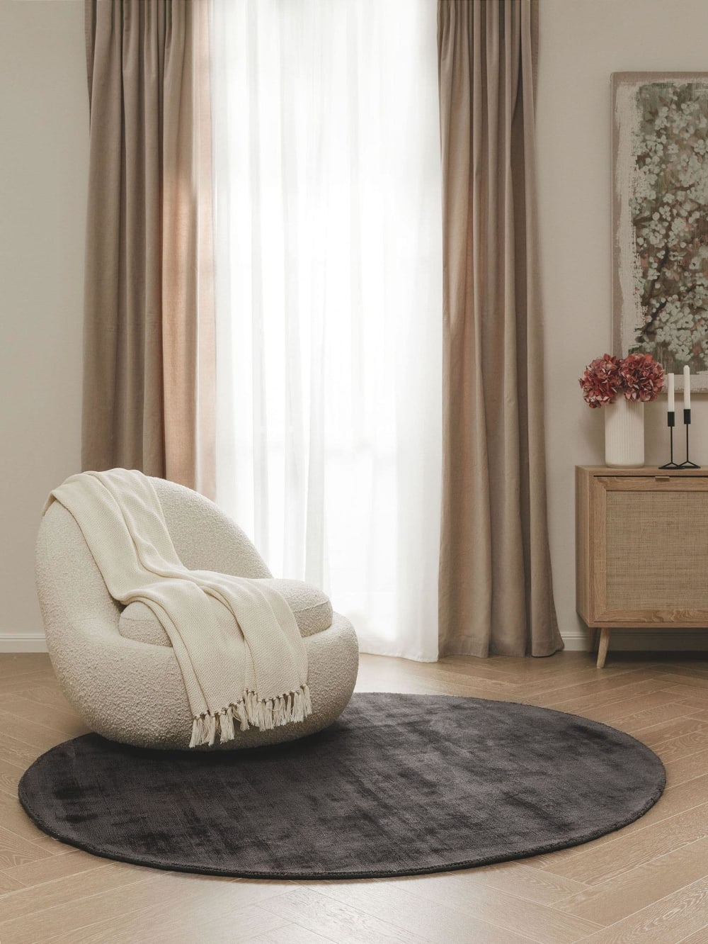 Tapis en viscose gris foncé D 160 rond — vue 3