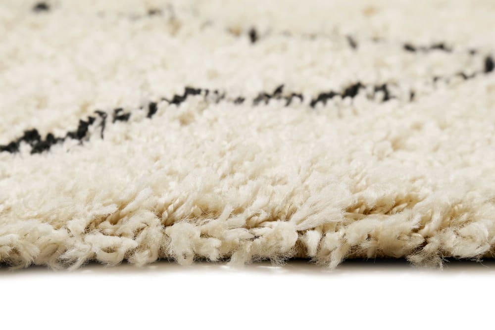 Tapis tissé style berbère beige et noir poils longs 80x400 — vue 4