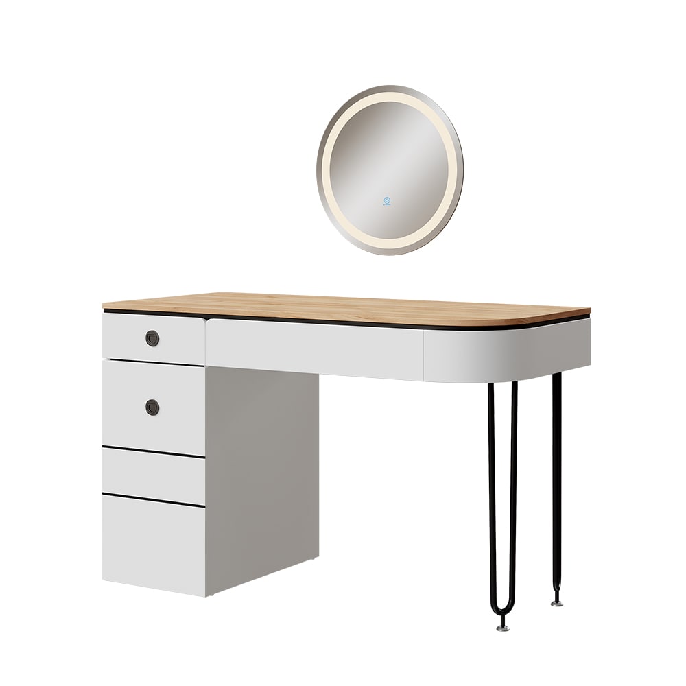 Coiffeuse avec miroir LED Blanc/bois naturel 120x77cm